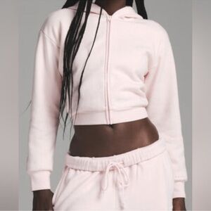 SKIMS barely pink cotton fleece shrunken zip up hoodie NWT